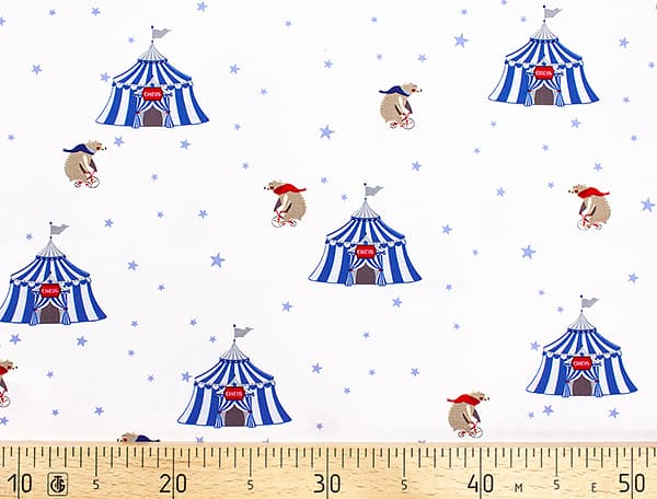 Ткань Gütermann Circus (синий цирк и медведь на велосипеде на белом) undefined