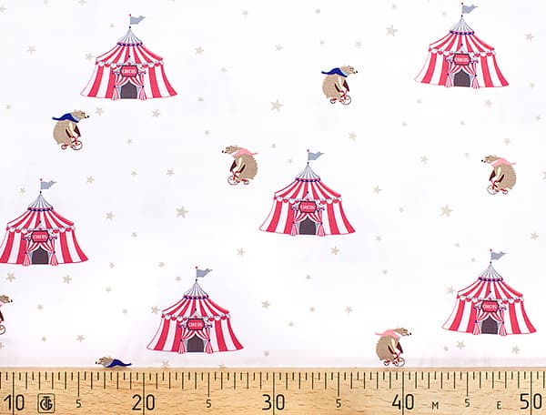Ткань Gütermann Circus (розовый цирк и медведь на велосипеде на белом) undefined