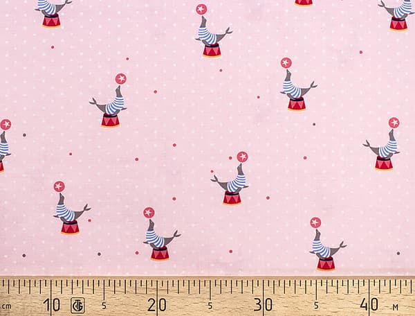 Ткань Gütermann Circus (морской котик на розовом) undefined