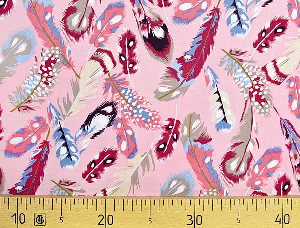 Ткань Gütermann Portofino (розовый/разноцветные перья) undefined