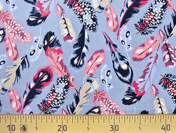 Ткань Gütermann Portofino (голубой/разноцветные перья) undefined