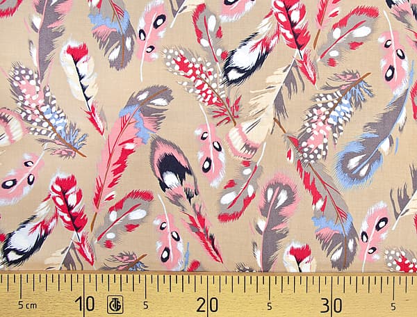 Ткань Gütermann Portofino (бежевый/разноцветные перья) undefined