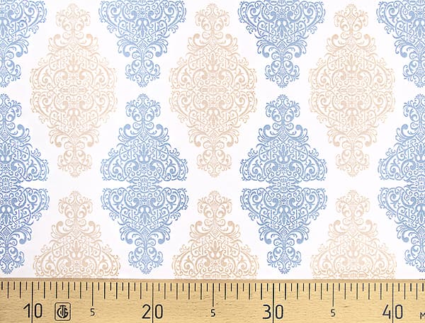 Ткань Gütermann Portofino (голубой и бежевый ажурный узор на белом) undefined