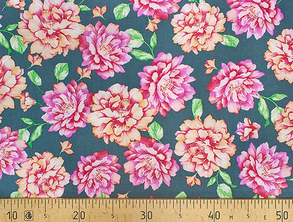 Ткань Gütermann Unique (пионы на сине-сером) undefined