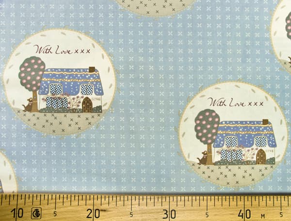 Ткань Gütermann With Love (голубой/домик) undefined