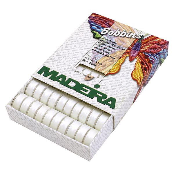 Нитки Madeira Bobbins №150 (120м на шпуле) 50 шт белые undefined