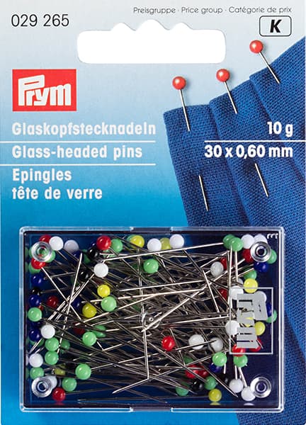 Булавки термостойкие с разноцветными стеклянными головками 30х0,6мм в коробке 10г undefined