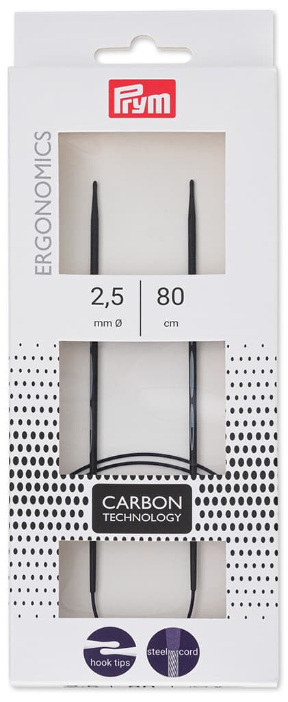 Спицы круговые эргономичные карбоновые Prym Ergonomics Carbon 80см/2,5мм