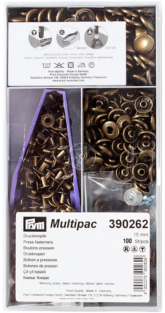 Кнопки Prym Anorak латунь 15мм (multipac, 100шт)