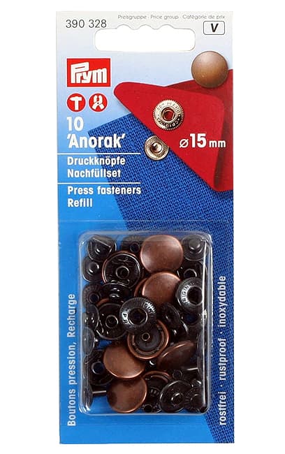 Кнопки Anorak медь 15мм (10шт) (без устройства для установки и насадок) undefined