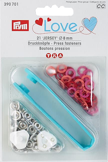 Кнопки Prym Love Jersey кольцо 8мм (21шт), красные, оранжевые, розовые undefined