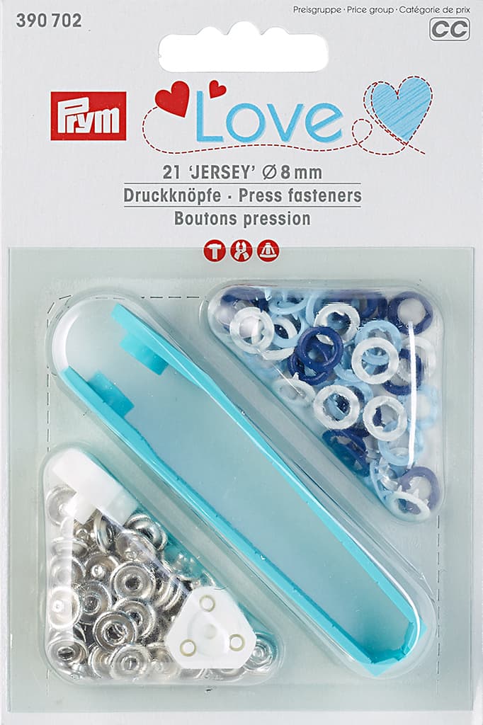 Кнопки Prym Love Jersey кольцо 8мм (21шт), синие, голубые, белые