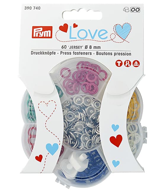Набор кнопок Prym Love Jersey в пластиковой коробке, кольцо 8мм, 6 цветов undefined