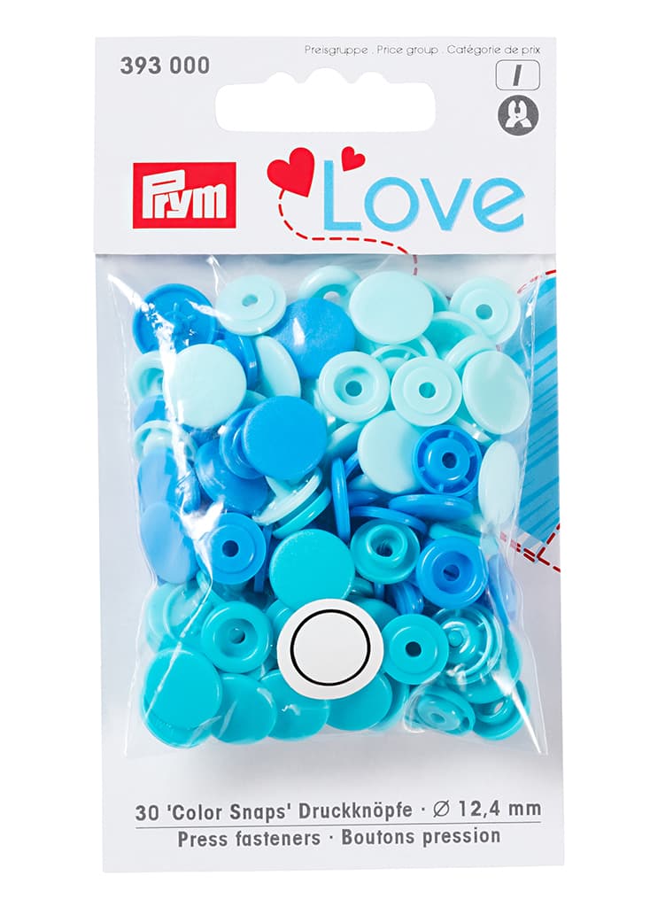 Кнопки Prym Love  "Color Snaps" круглые голубые, бирюзовые, синие