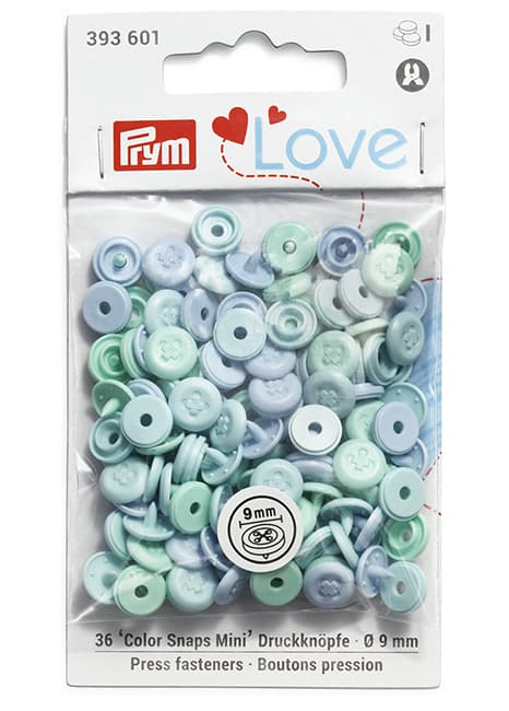 Кнопки Prym Love  "Color Snaps Mini" 9мм, круглые с имитацией стежка, голубые, мятные undefined