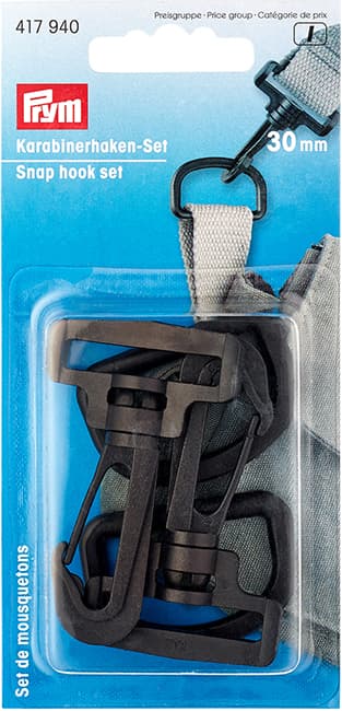 Набор карабинов для сумок (2 карабина и 2 полукольца, пластиковые черные) 30мм undefined