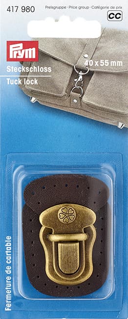 Портфельный замок для пришивания 40х55мм коричневая кожа и состаренная латунь undefined