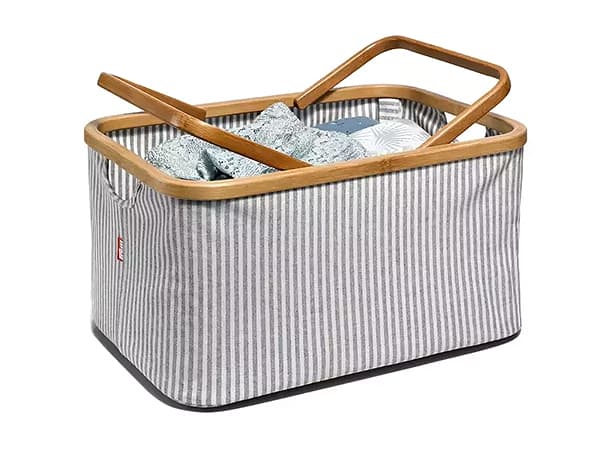 Корзина складная (45х30х22), ткань/бамбук, серая полоска undefined