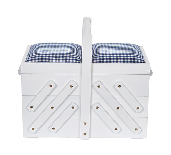 Шкатулка для рукоделия M (36х19х30), дерево, белая, крышка с тканью undefined