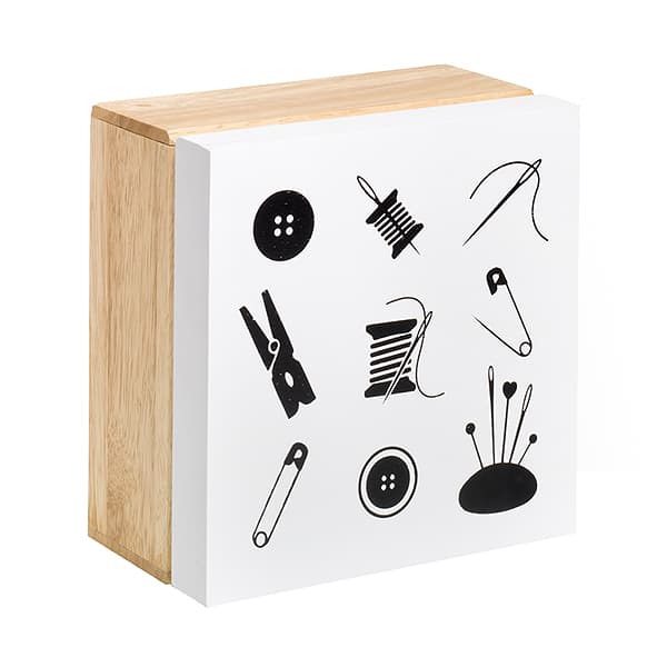 Коробка для аксессуаров S (18х18х10), дерево светлое/мотив "Шитье" undefined