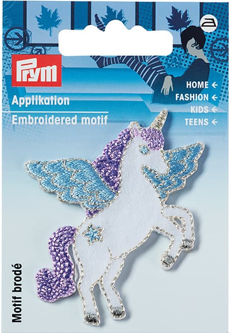 Аппликация Единорог, белый/фиолетовый/синий 53х57мм undefined