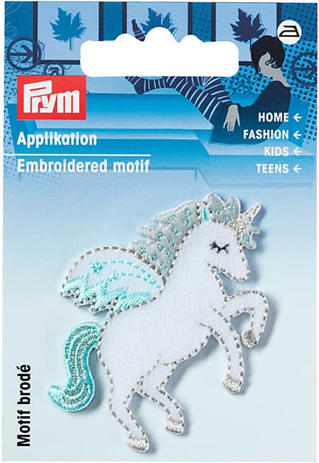 Аппликация Единорог, белый/мятный 43х54мм undefined
