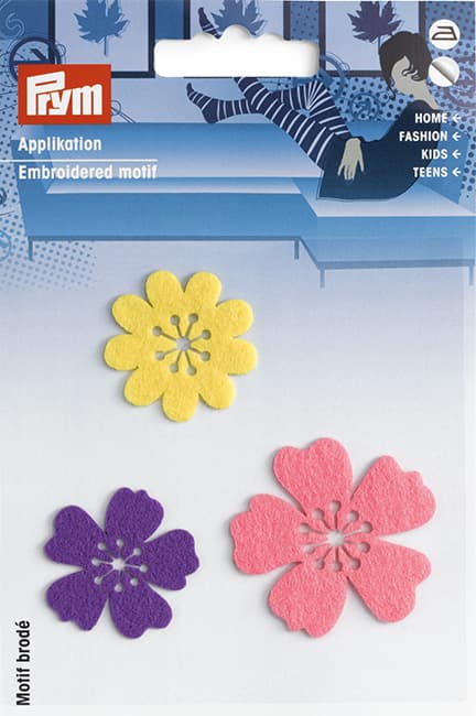 Аппликация 3 цветка (розовый, желтый, фиолетовый) 30мм, 40мм undefined