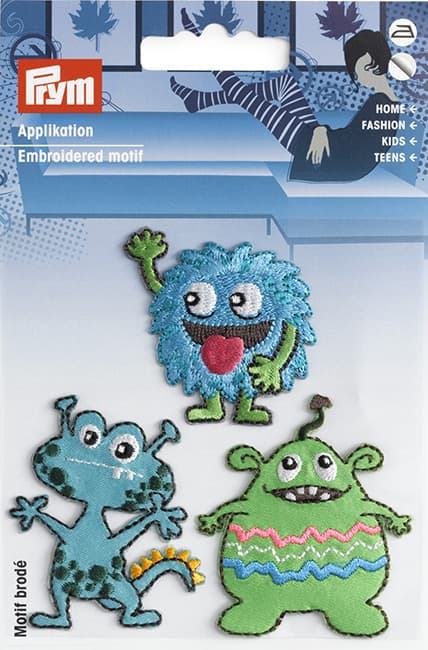 Аппликация Монстры зеленые/голубые 50х43мм, 50х47мм, 40х40мм (3шт) undefined