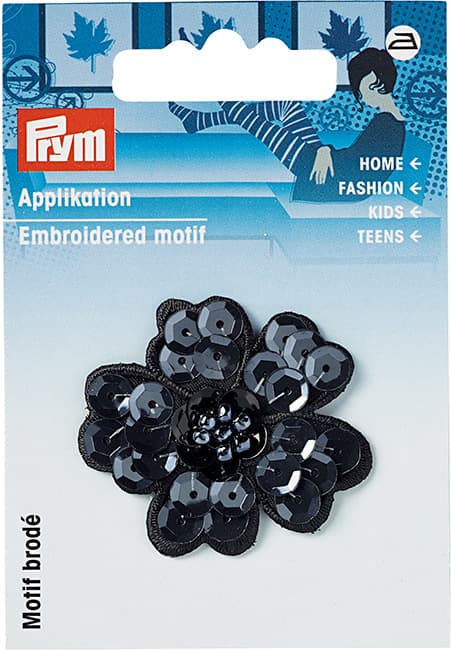 Аппликация Цветок с паетками, черный undefined