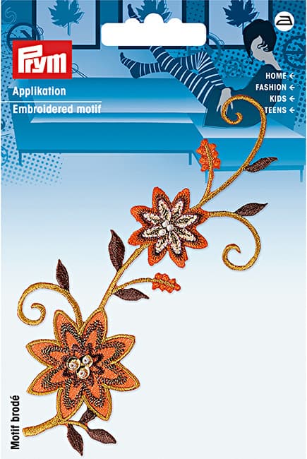 Аппликация Цветочный венок с бусинами, оранжевый/коричневый undefined