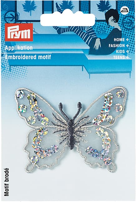 Аппликация Бабочка с паетками, серебристый undefined