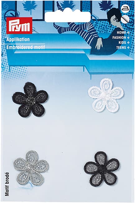 Аппликация Цветы маленькие (4шт), черный/белый undefined