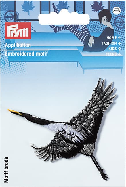 Аппликация Журавль, черный/серый 68х79мм undefined