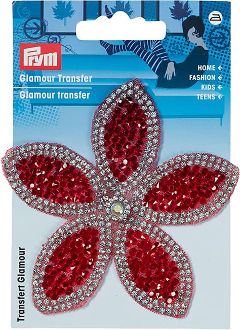 Аппликация из страз Цветок, красный/серебристый 90мм undefined