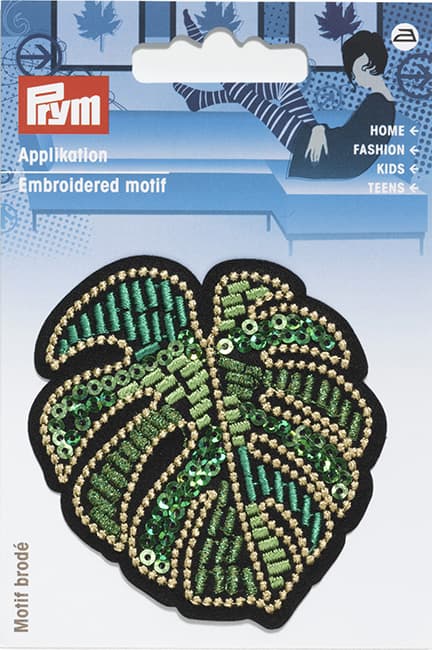 Аппликация Лист фикуса с пайетками 65х73мм undefined