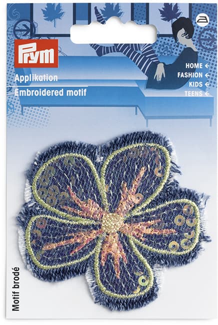 Аппликация Цветок джинсовый с пайетками 70мм undefined