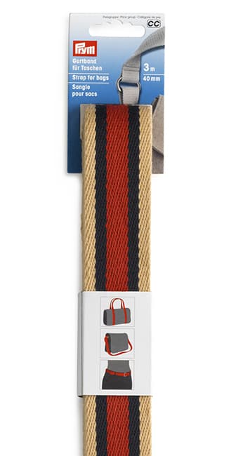 Лента-ремень для сумок 40мм х 3м бежевая, синяя, красная полоска undefined