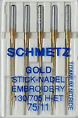 Иглы для вышивки с покрытием из нитрида титана №75 Schmetz 130/705H-ET 5 шт undefined