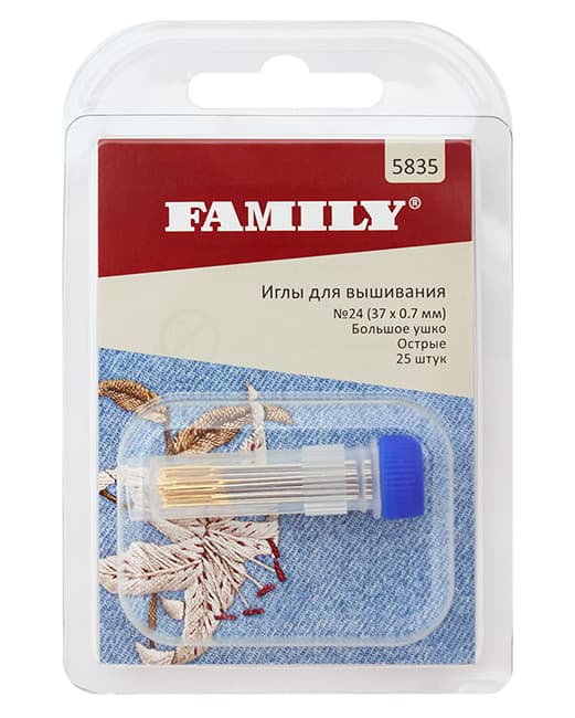 Иглы для вышивания №24 (37 х 0,7 мм), большое ушко, острые, 25 шт undefined