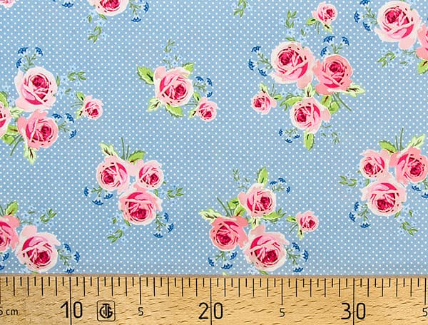 Ткань Gütermann Summer Loft (розы на голубом/белый мелкий горох) undefined