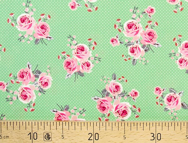 Ткань Gütermann Summer Loft (розы на мятном/белый мелкий горох) undefined