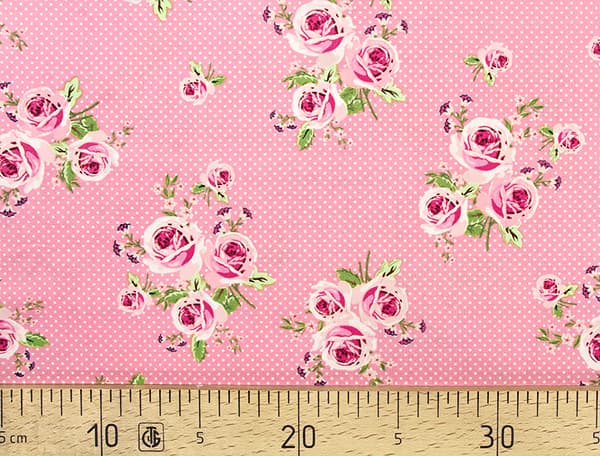 Ткань Gütermann Summer Loft (розы на розовом/белый мелкий горох) undefined