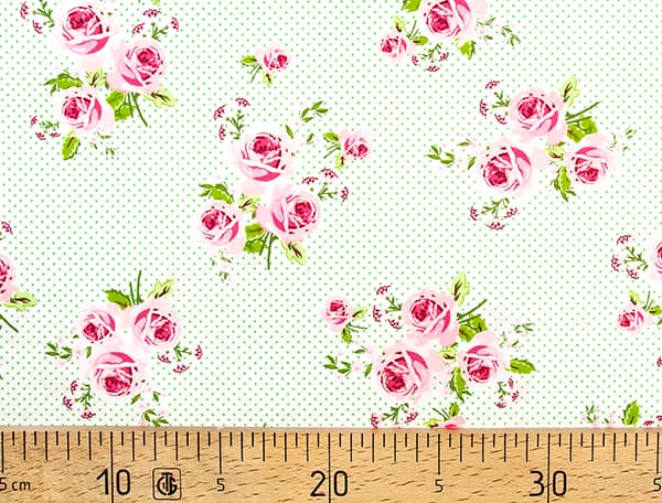 Ткань Gütermann Summer Loft (розы на белом/мятный мелкий горох) undefined