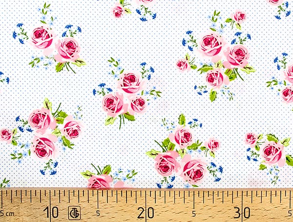 Ткань Gütermann Summer Loft (розы на белом/голубой мелкий горох) undefined