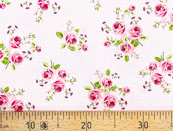 Ткань Gütermann Summer Loft (розы на белом/розовый мелкий горох) undefined