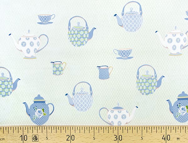 Ткань Gütermann Summer Loft (голубой чайный сервиз на салатовом) undefined