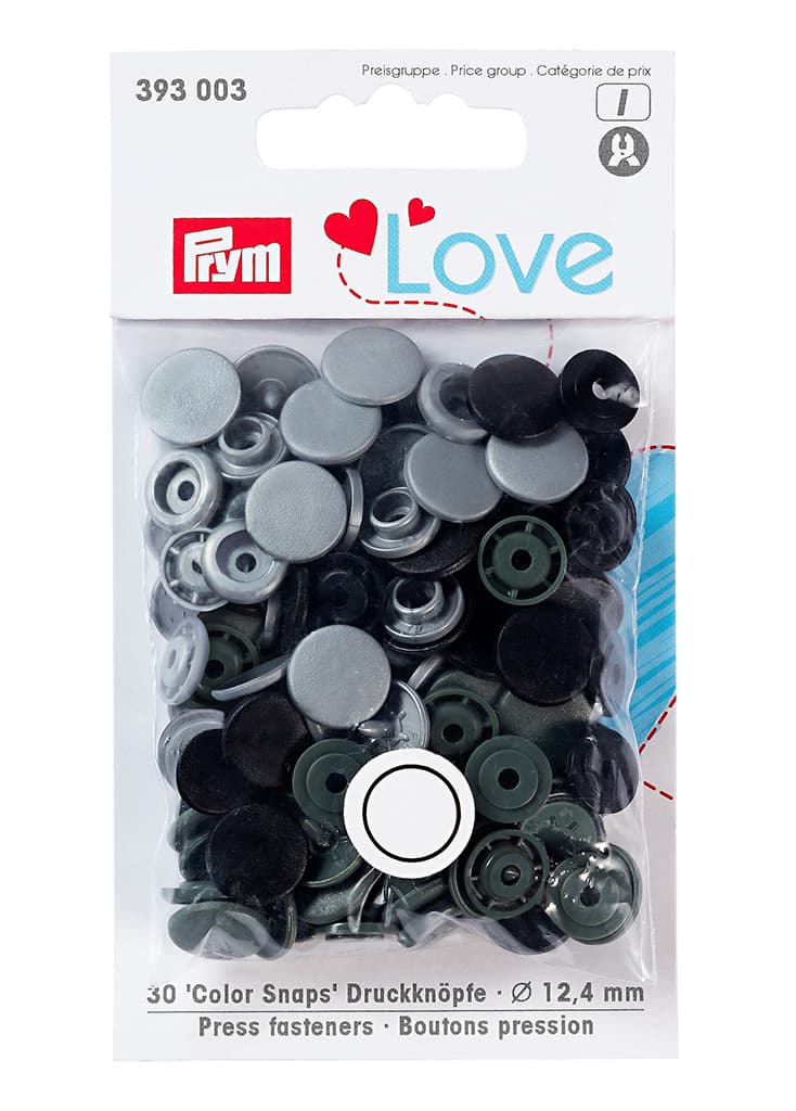 Кнопки Prym Love "Color Snaps" круглые светло-серые, темно-серые, черные