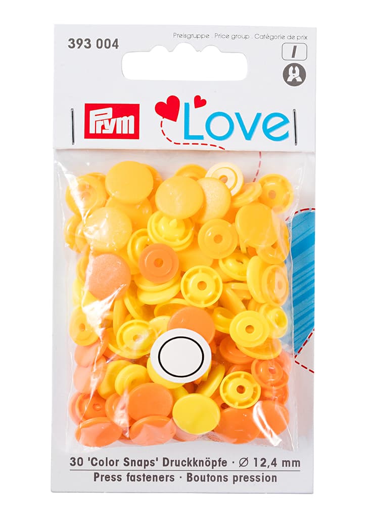 Кнопки Prym Love "Color Snaps" круглые оранжевые, желтые, светло-желтые