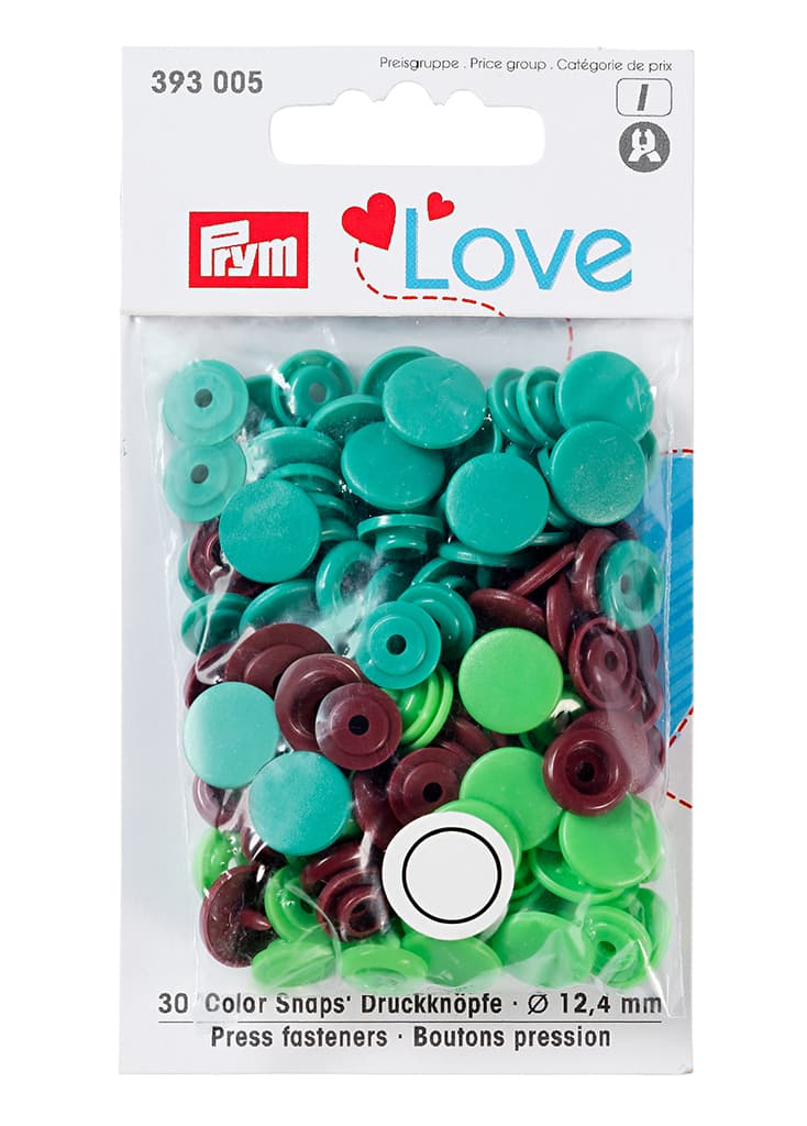 Кнопки Prym Love "Color Snaps" круглые зеленые, темно-зеленые, коричневые