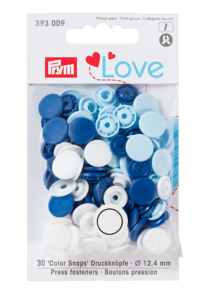 Кнопки Prym Love "Color Snaps" круглые белые, голубые, синие